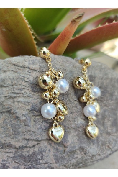 PENDIENTES CORAZONES Y PERLAS