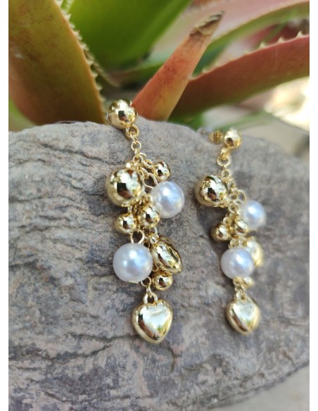 PENDIENTES CORAZONES Y PERLAS