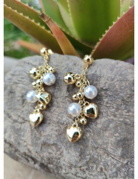 PENDIENTES CORAZONES Y PERLAS