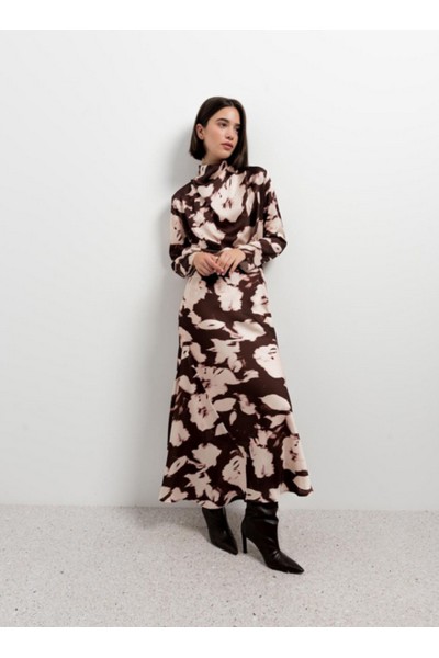 FALDA SATINADA MARRÓN Y BEIGE 2