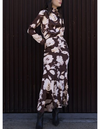 FALDA SATINADA MARRÓN Y BEIGE